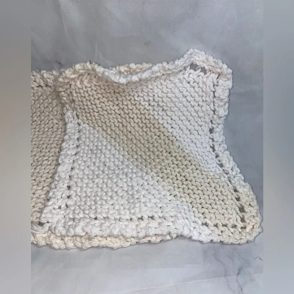 2 Vintage Hand Knit Washcloths Dish Rag 🫧
